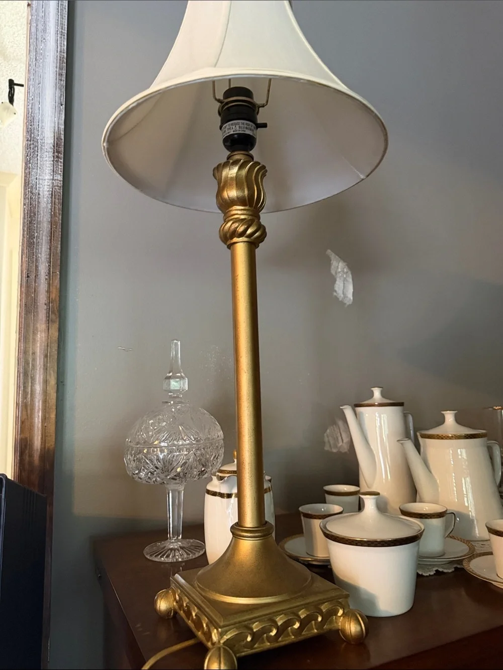Gold Table Lamp with Cream Shade - Classic Home Accent